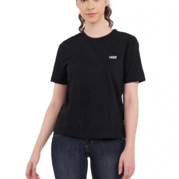 VANS Boxy T-Shirt Black Embroidered Chest Logo Crewneck Short Sleeves Size Small - Picture 1 of 11